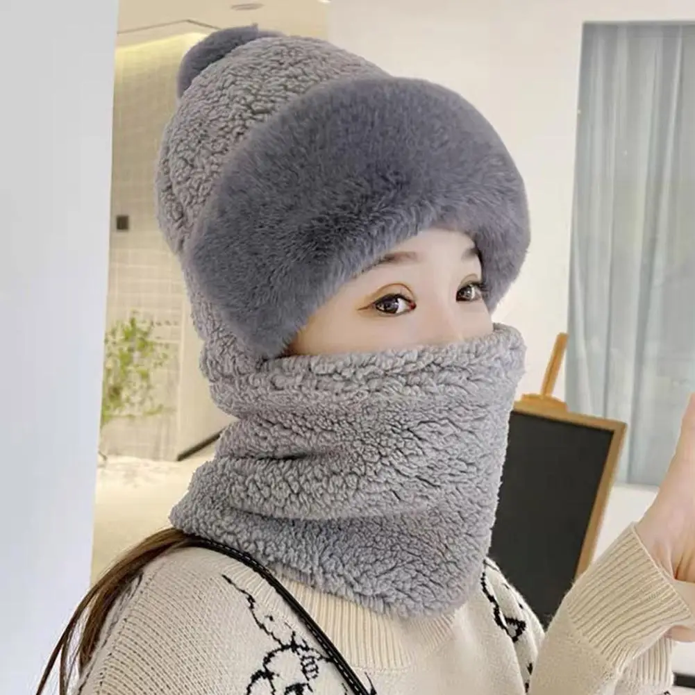 Winter Hats for Women 2024 New Autumn and Winter Collar Scarf Mask One Thick Warm Ear Protection Windproof Hooded Solid Color