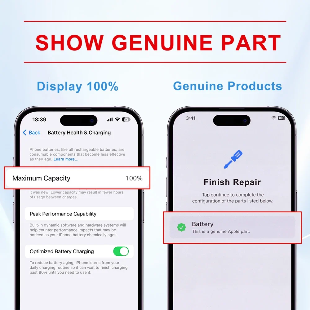 100% New Diagnostic Battery Capacity For iPhone 12 13mini 14 14Plus 15Pro Max Shows Genuine Parts No Error Message Pop up