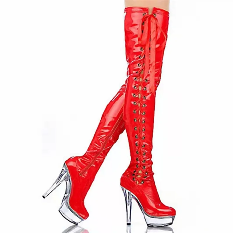 New High Quality Over Knee Boots Girls Lace Up Fashion Women\'s Boots 15cm Stiletto Heels Hot Sale Women\'s Shoes 35-46