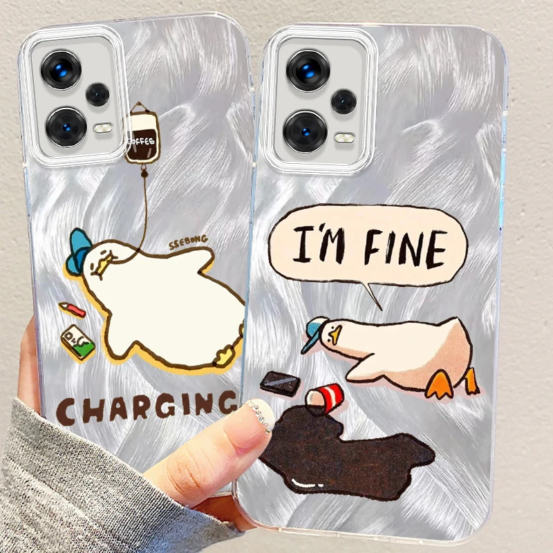 

Working Duck Coffee Cute For Xiaomi Redmi Note 13 12 11 11S 10 10S 9 9S 8 Pro Plus Max 5G Feather Yarn Soft Phone Case