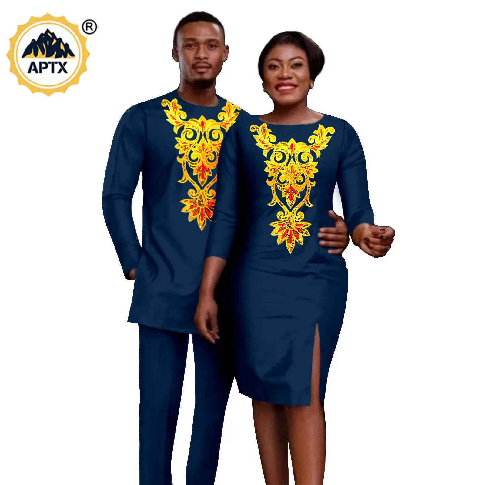 

African Clothes Dashiki Men Outfits Top and Pant Sets Matching Couple Outfits Bazin Riche Traditional Wear Wedding Suits 24C016