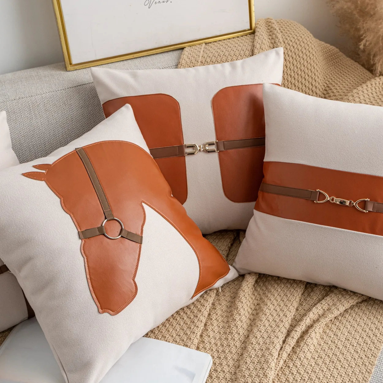 Luxury PU Leather Horse Style Saddle  Pillowcase Cushion Cover Casual Cotton Case Sofa Bedroom Decor