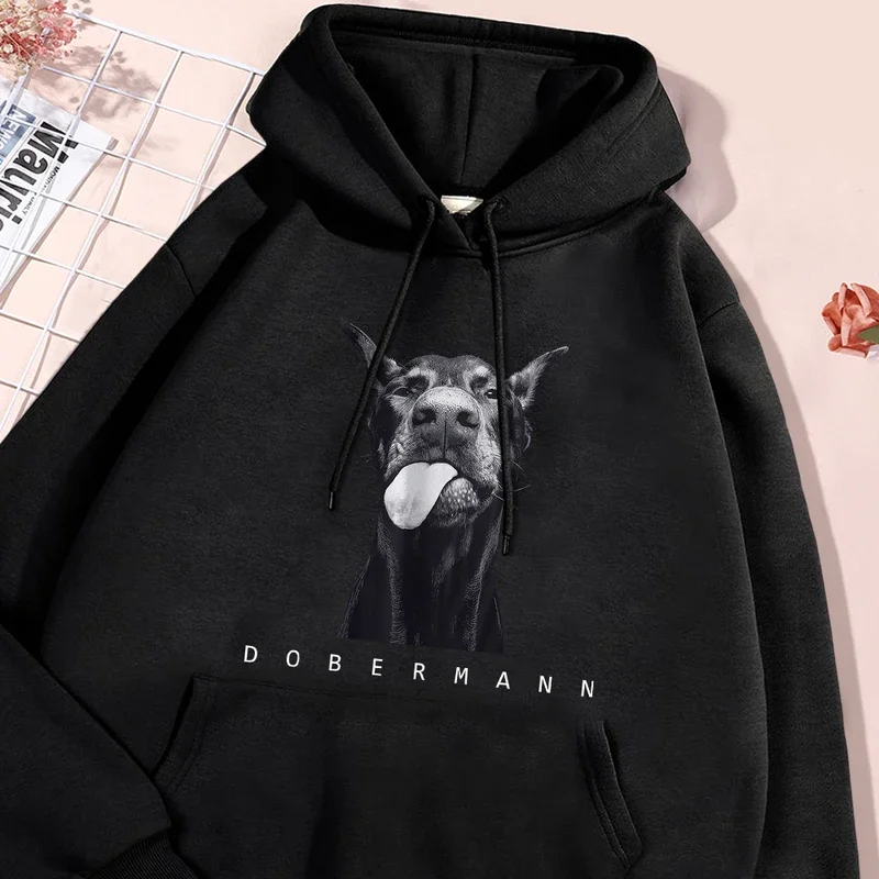 Doberman Printing Man Hoodie Vintage Warm Hoodie Casual Fit Hoody Simple Big Size Sportswear Female