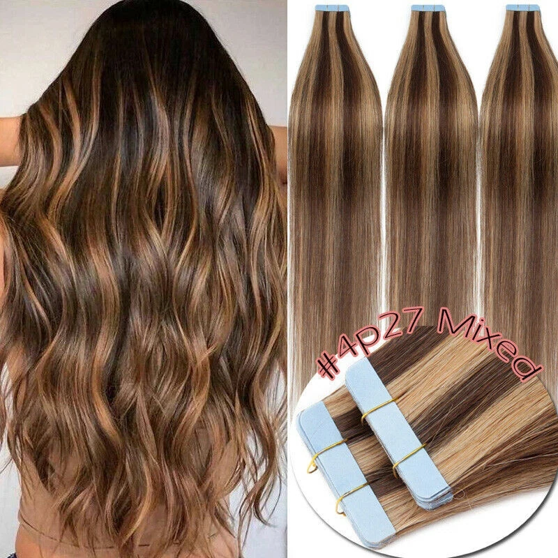 100-human-hair-tape-in-hair-extensions-20pcs-24inch-straight-p8-613-99j-increase-hair-length-party-glam-wholesale-dropship