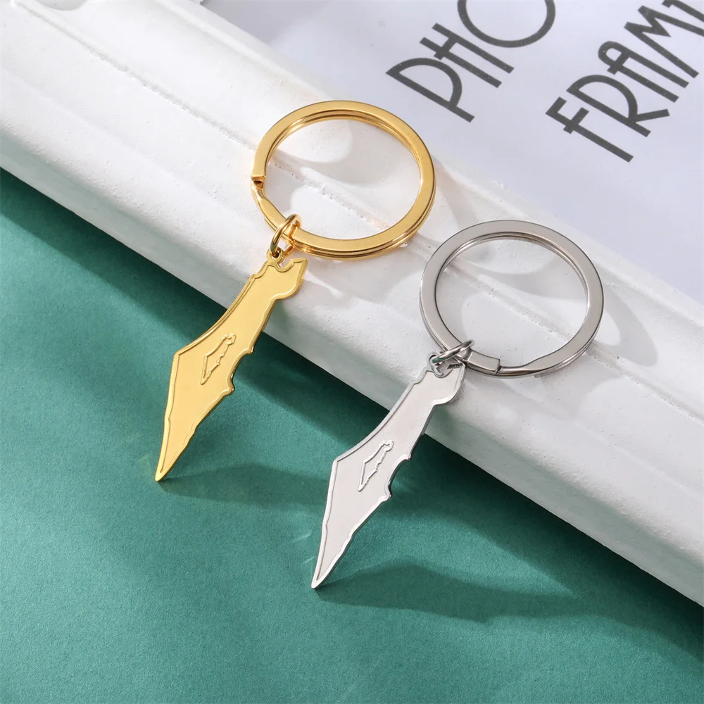 Jeshayuan Palestine Map Pendant Keychains Stainless Steel Country Map Car Keychain for Women Men Couple Keyring Jewelry
