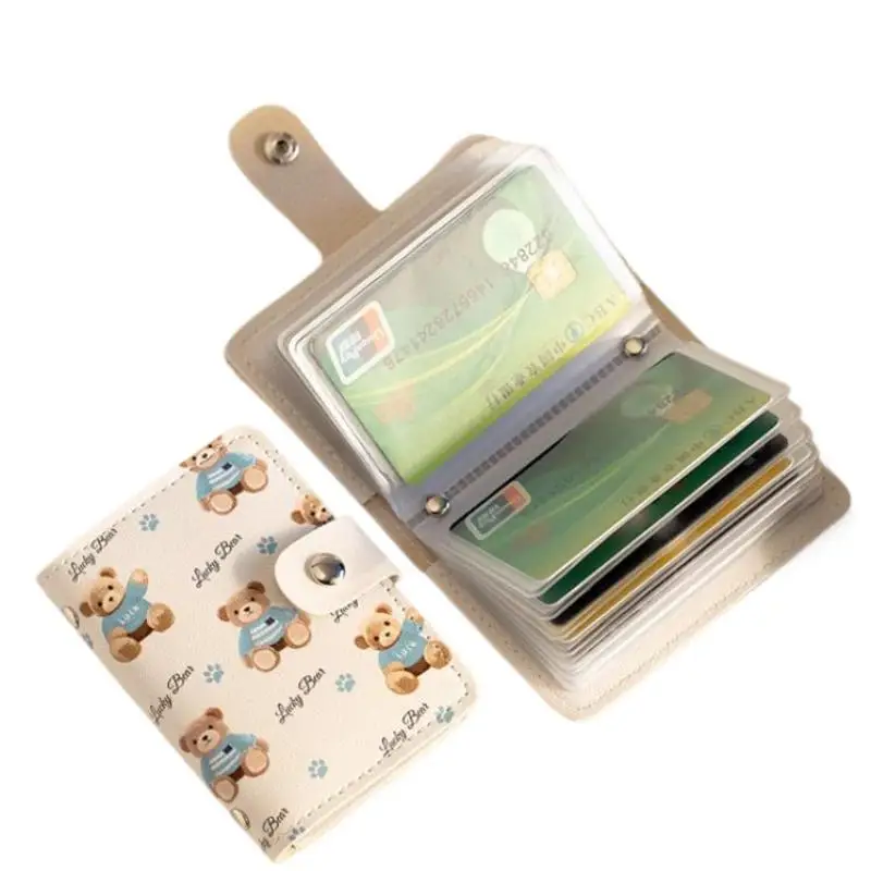 ポータブルかわいいクマカードケース大容量複数カードホルダーシンプルな 20 スロット運転免許証カバーバッグ