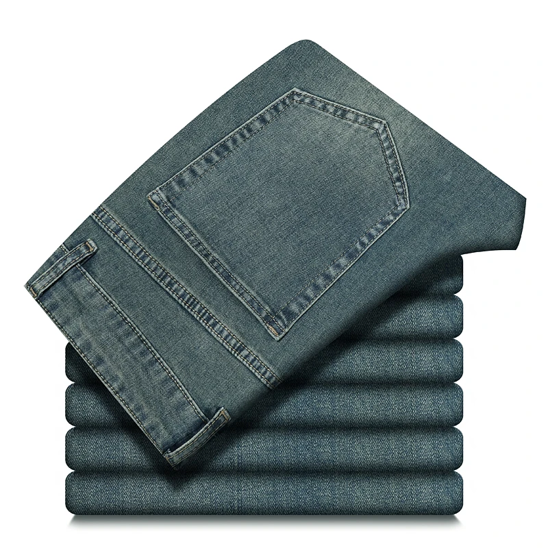 2026 Summer Thin Straight Jeans Men's Clothing Soft Breathable Trousers High Waist Comfortable Business Loose Denim Pants