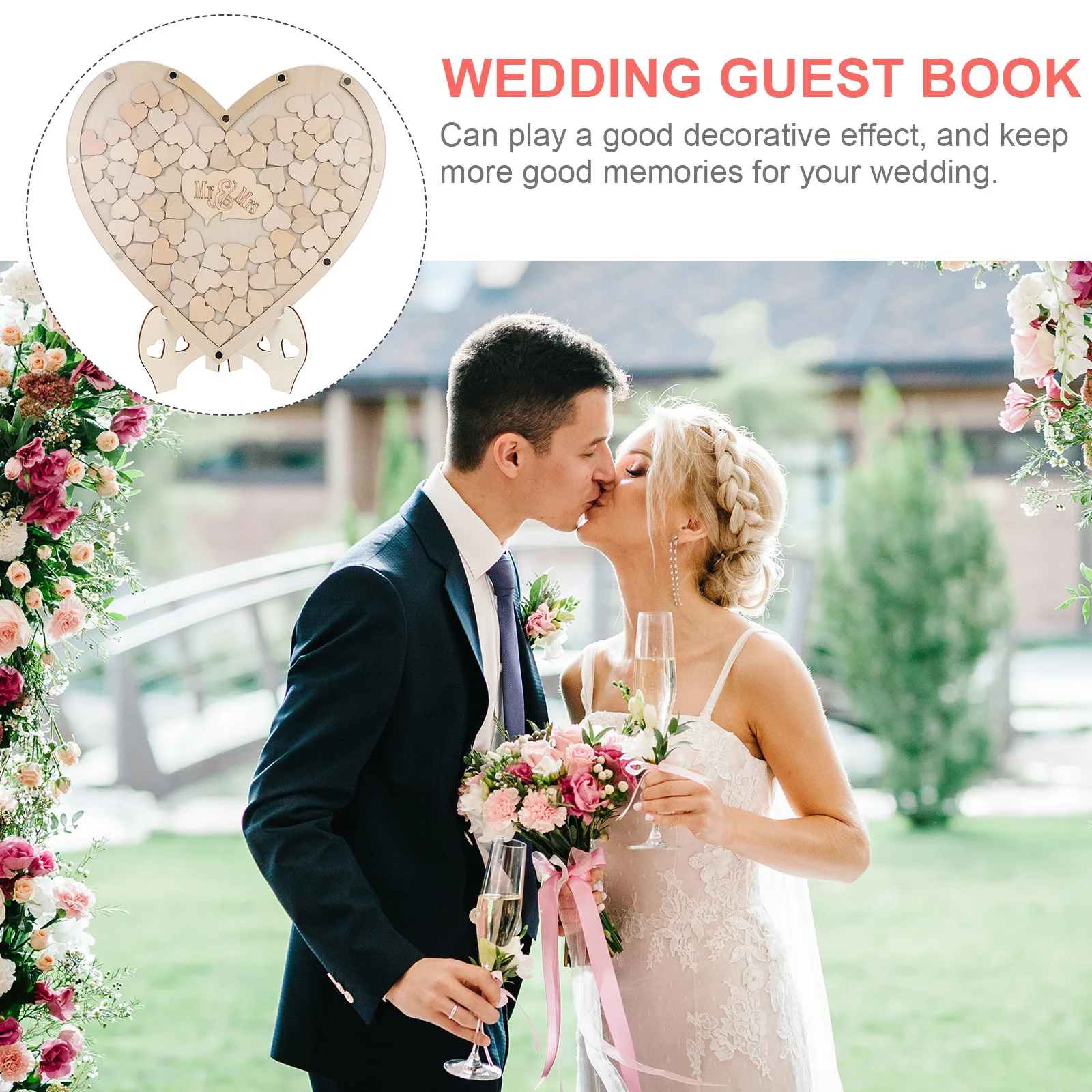 

Heart Shaped Wedding Decorations Guest Book Alternative Rustic Wooden Stand DIY Guest Signature Board Commemorative Ornament