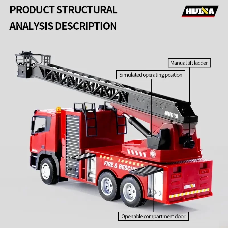 Huina 1361 1/18 Simulation Fire Rescue Ladder Truck Model 2.4GHz Remote Control Ladder Fire Truck Engineering Toys with LED Ligh