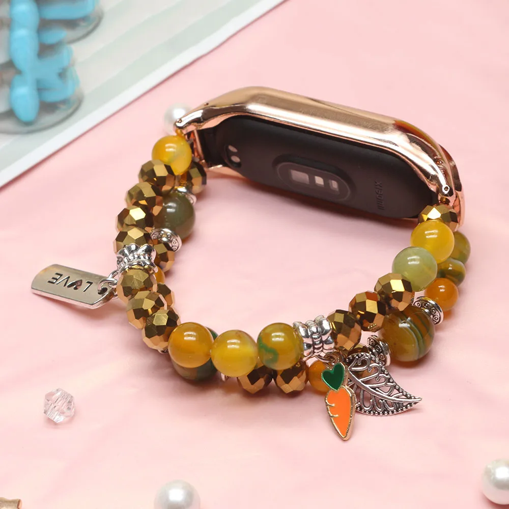 Bracciale per Xiaomi Mi Band 8 polsino con montatura in metallo gioielli cinturino da polso agata Crystal Beaded elastico Dressy Women Watchband