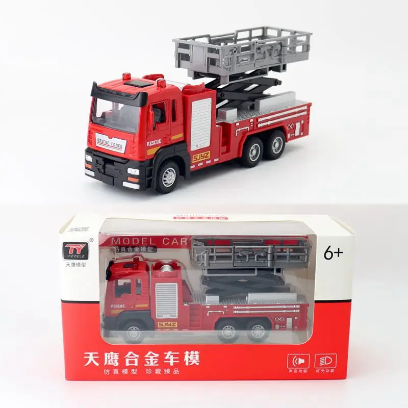 New product 1:50 alloy pull back fire rescue car model,simulation lift fire truck toy,original packaging gift,wholesale