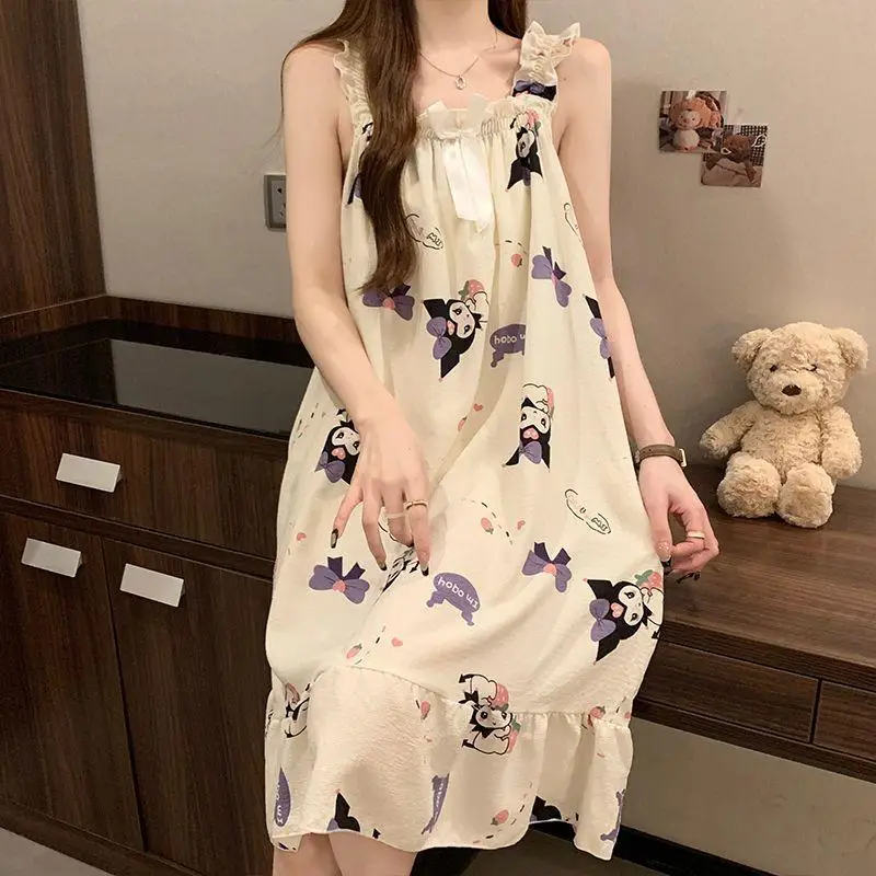 

Sanrio Kawaii пижамы Kuromi, новый стиль, ночная рубашка, милая свободная удобная повседневная дышащая домашняя одежда с героями мультфильмов, элитные подарки