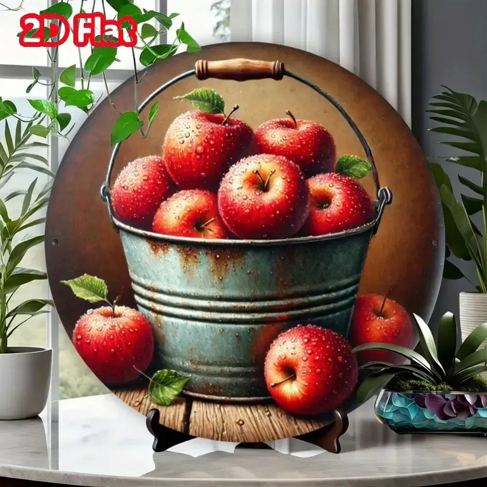 Letrero de metal, letrero de metal 2D de cosecha de manzana fresca: dije rústico para decoración del hogar, obra de arte de hierro duradera, adecuado para la cocina