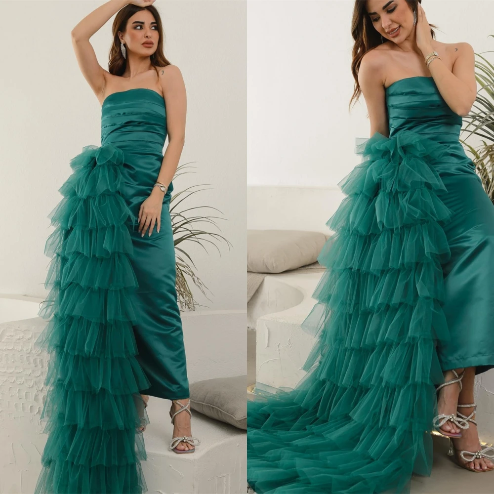 

Customized Graceful Satin Mermaid Evening Dress Exquisite Strapless Prom Dress Temperament Sleeveless Special Occasion Gowns