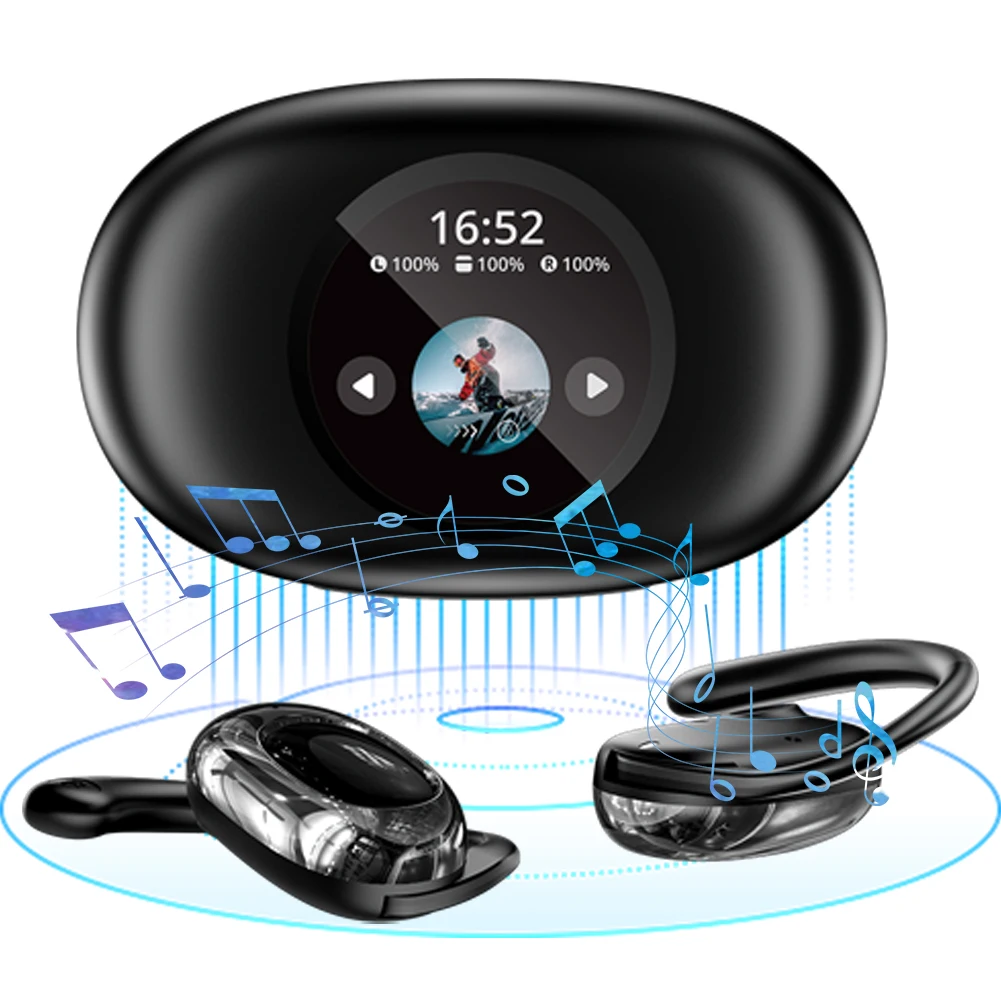 Écouteurs sans fil avec étui de chargement, écouteurs, casque à oreille ouverte BT 5.4, écran tactile, sports, entraînement, course à pied