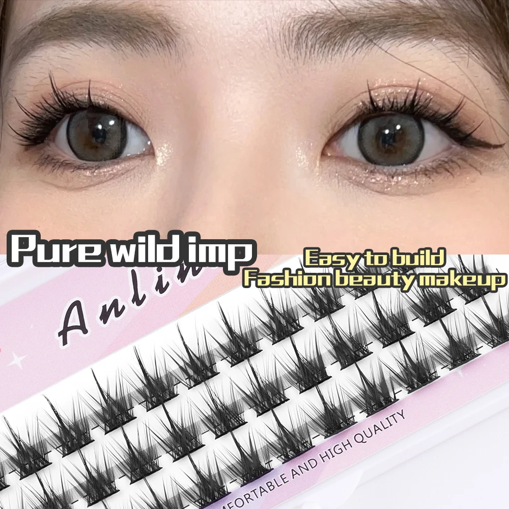 Anlinnet 3-Row Natural Individual Cluster lashes Little Demon  Lazy Man make up False eyelashes，woman lash extension supplies