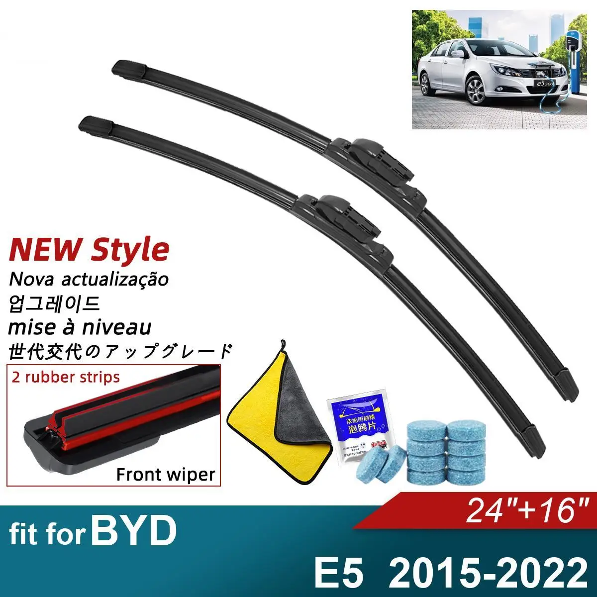 

Double Rubber Car Wiper Blades for 2015-2022 BYD E5 2015-2022Front Rear Windscreen Windshield Wipers Car Accessories 2022