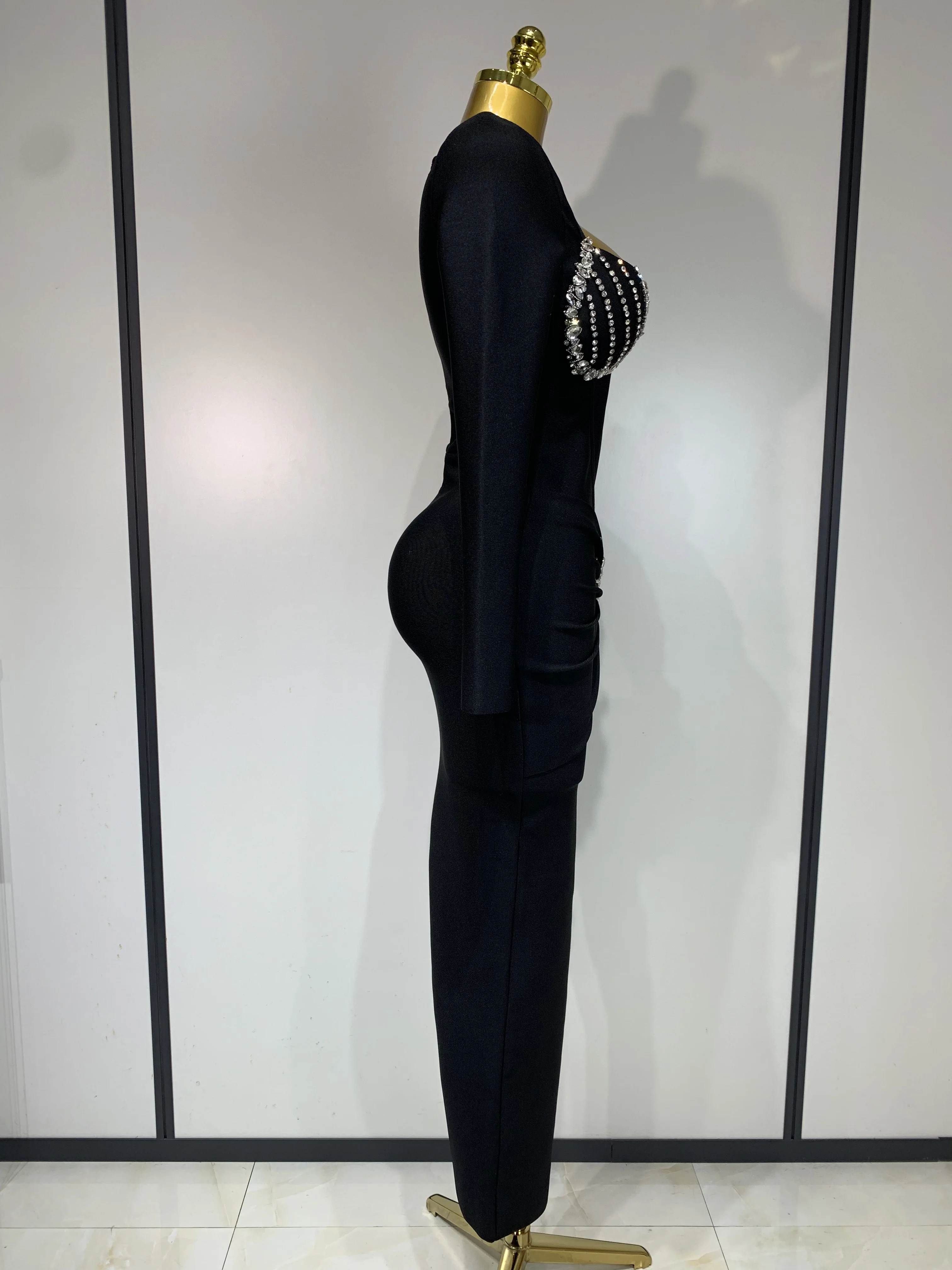 bandage long sleeve bodycon dress Women's Beige Ribbed Bodycon Dress