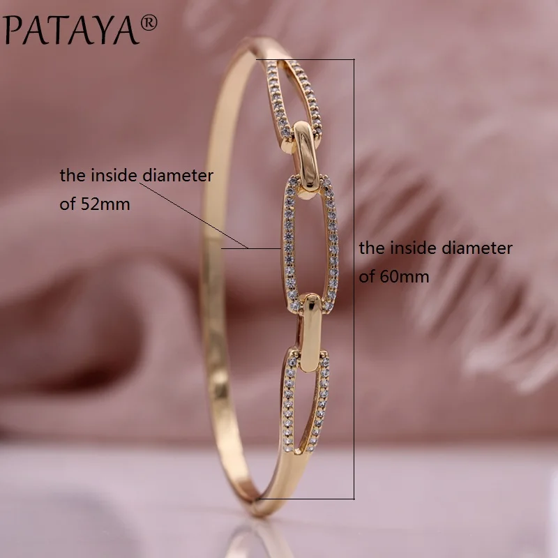 PATAYA New Romantic Women Luxury Bangles 585 Rose Gold Color Wedding Geometric Fashion Jewelry Natural Zircon Hollow Bangle