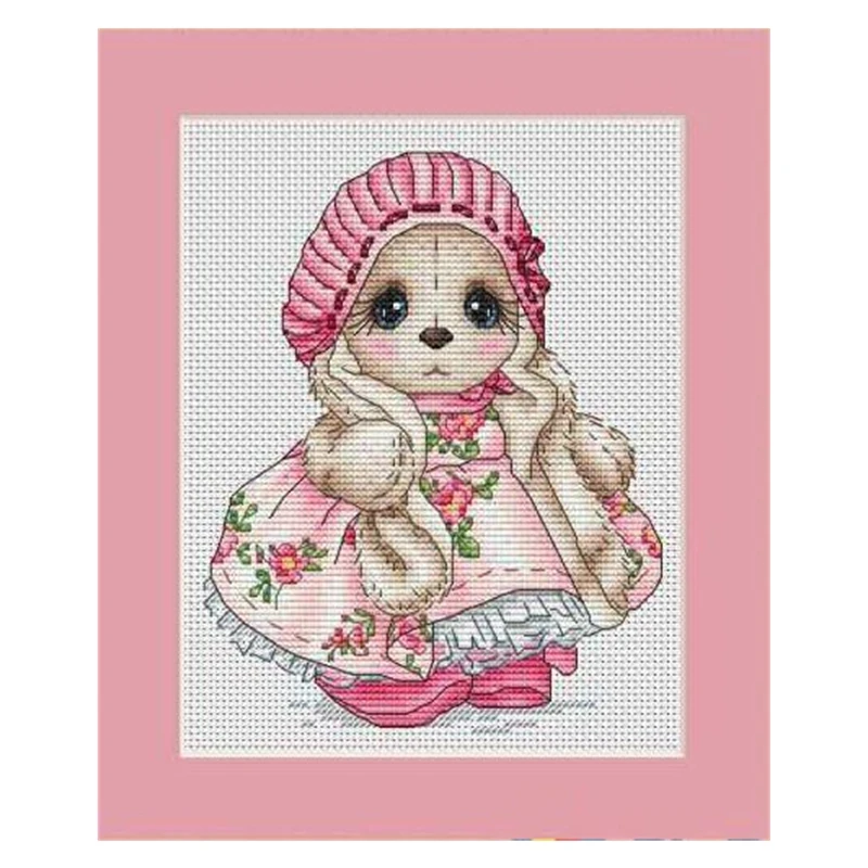 The cross-stitch set 28CT, 18CT, 14CT and 11CT can be selected as the hand-made material pack of printed fabric saga pink dress