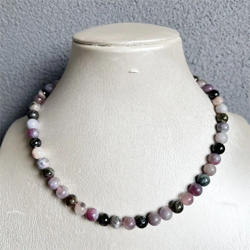 Brazil Tourmaline Necklace 8MM Colorful Natural Stone Chocker Beaded Mother Daughter 30/35/40/45/50/55cm Customize