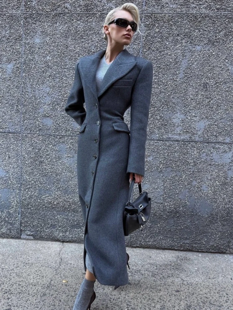 

Shoulder-padded Long Wool Coat Elegant and Fashionable Structured Silhouette Women's Wool Blend Coat 2025 Winter New Arrival