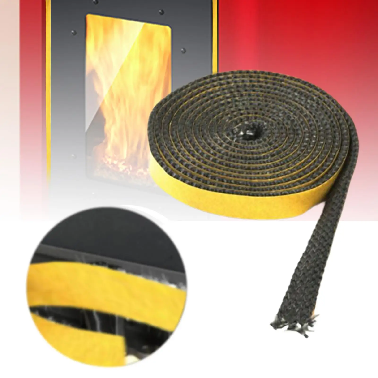 Fireproof Fiberglass Rope Stove Seal Self Adhesive Flat Gasket Tape Glass Door Fireplace Chimney Repair for Residential Use