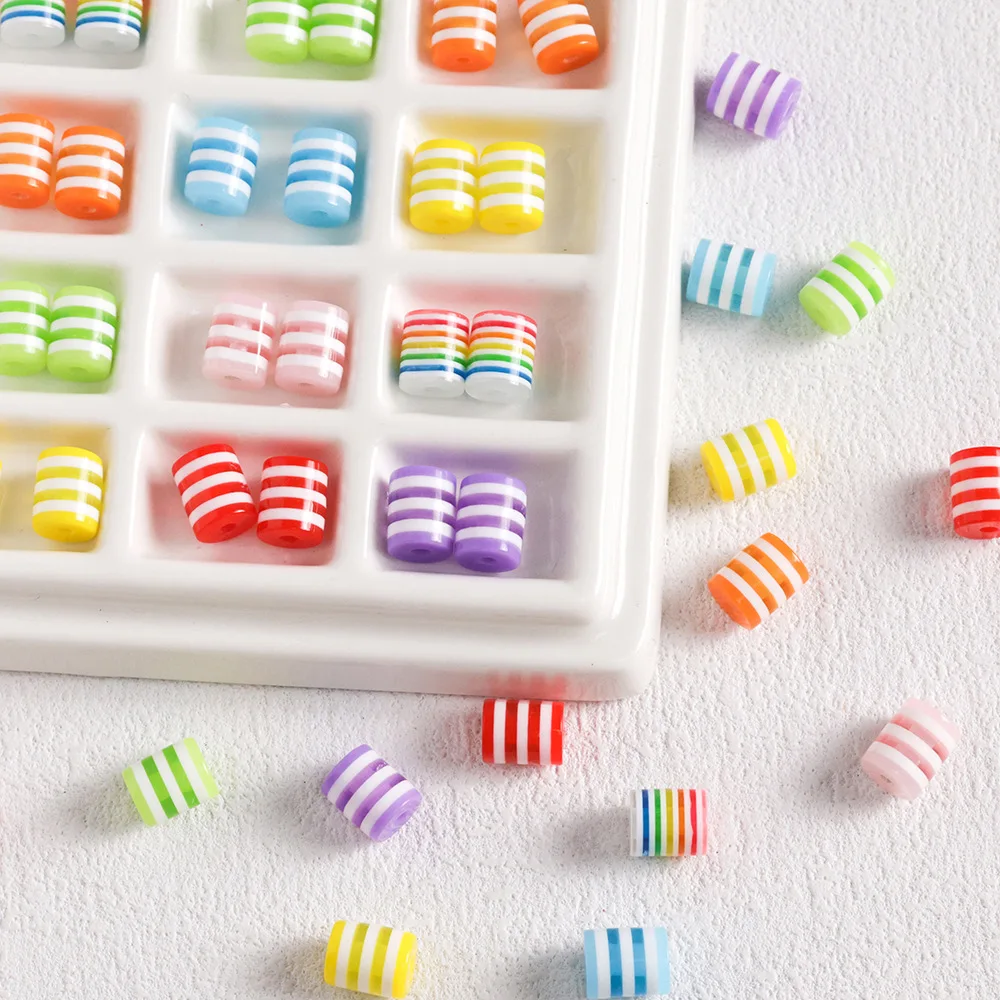 10 قطعة/الوحدة Cuentas de resina de rayas cilíndericas de arcoirris ، abalorios espacadores sueltos الفقرة la fabrication de joyas #1