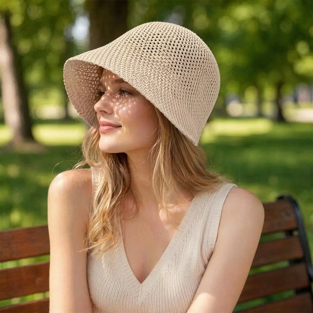Summer Basin Hat Foldable Sun Protection Hat Open Weave Bucket Hat Portable Sunscreen Cap for Travel Hiking Outdoor Activities