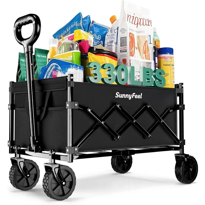 

330lbs Wagons Carts Foldable,Heavy Duty Collapsible Folding Wagon Carts with Wheels,Lightweight Fold Up Wagon Cart for Outdoor