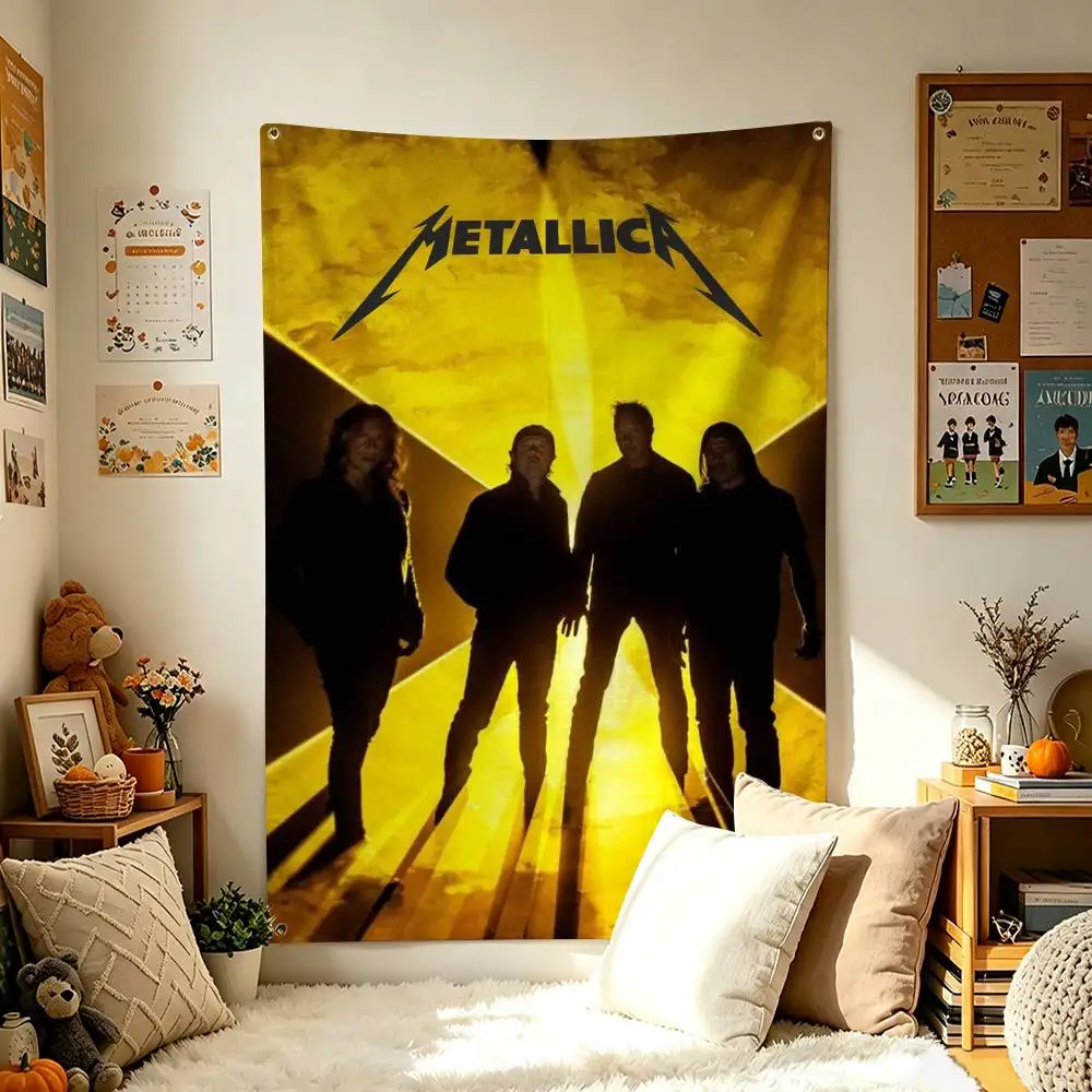Dark Metal M-Metallica Band Home Decor Vertical Flag Indoor Outdoor Hanging Decor for Bedroom Background Tapestry Wall Decor
