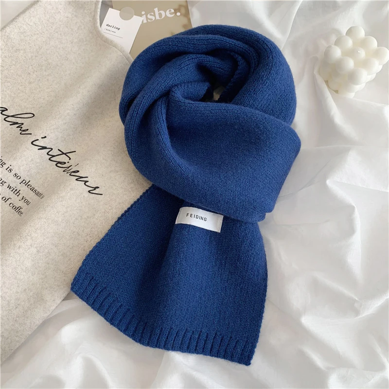 

Winter Knitting Scarf Women Thermal Neck Warmer Solid Fleece Keep Warm Scarf Thickening Windproof Neck Cover