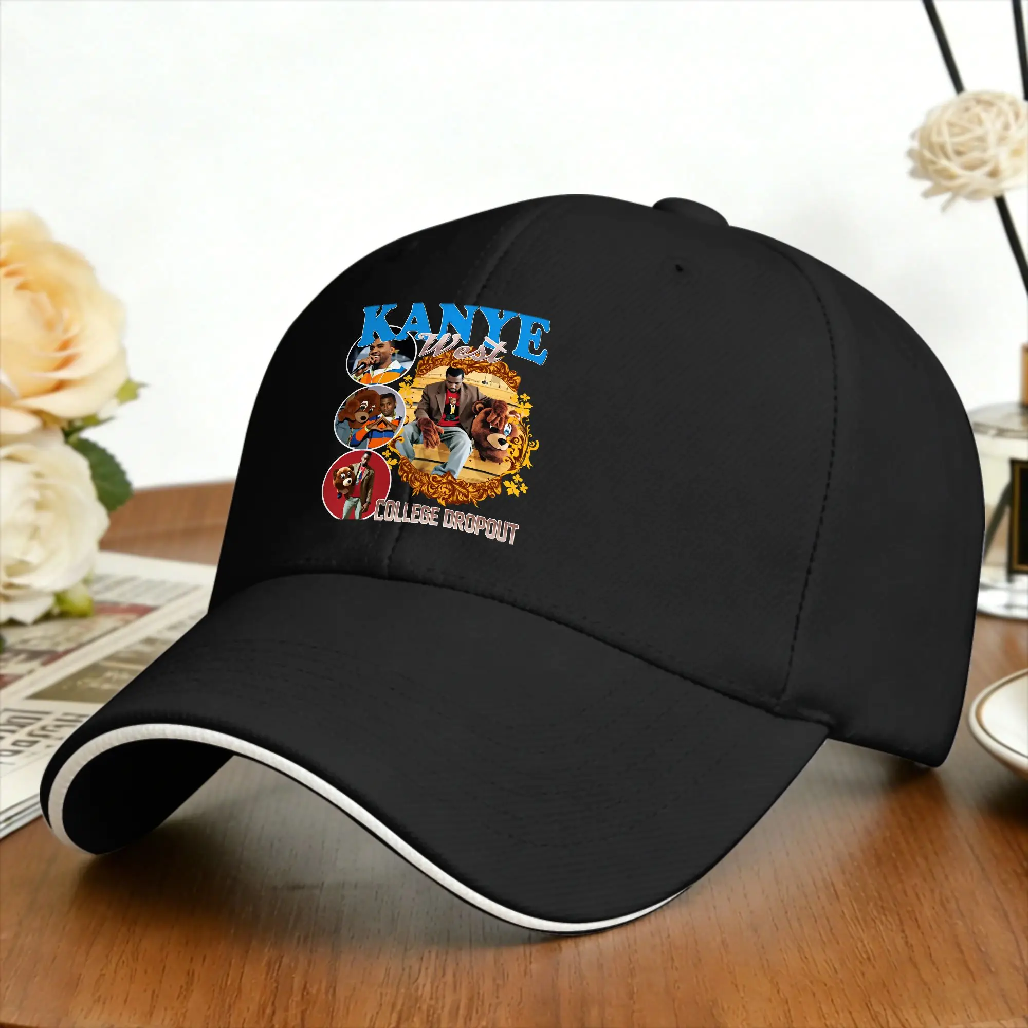 Sun Baseball Cap Kanye West Singer Portrait Poster  Print Trucker Hat Sunscreen Fashion Tennis Skate Baseball Caps