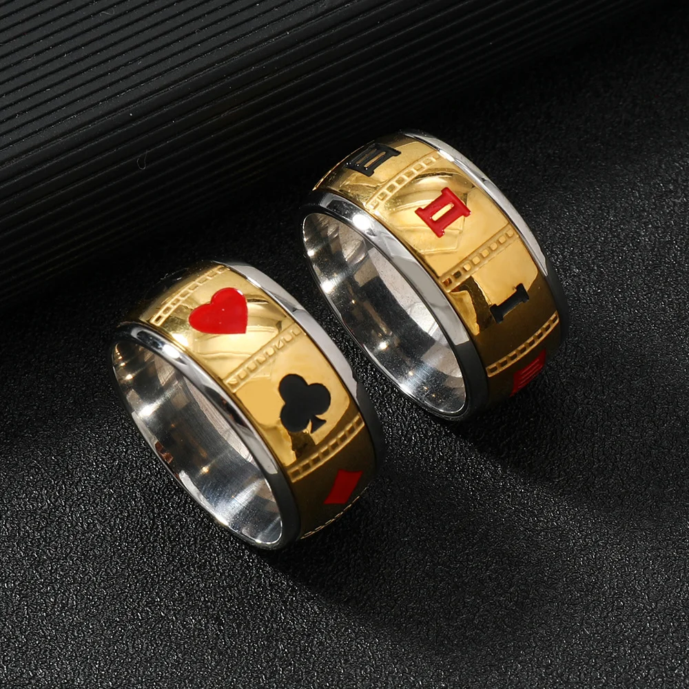 Fashion Vintage Roman numerals Lucky Poker Fidget Spinner Rings Stainless Steel For Women Men Playing Card Finger Party Jewelry