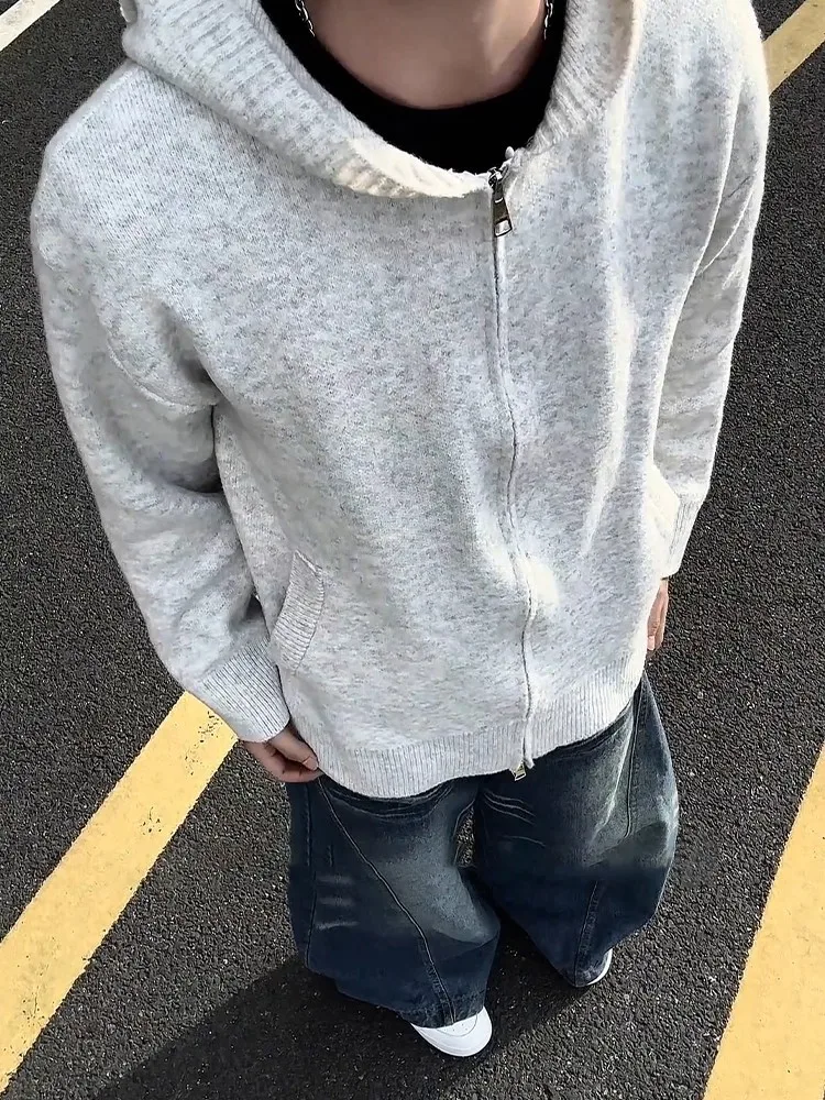 

Cleanfit Zipper Hoodie Cardigan Men's Sle Autumn American Retro Lazy Knitted Jaet Casual Loose Fit Polyester Blend