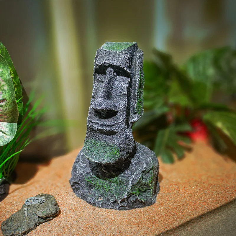 Aquarium Moai Statues Easter Island Head Ornaments Statues Fish Tank Landscaping Decor Home Tabletop Terrarium Aquascapin