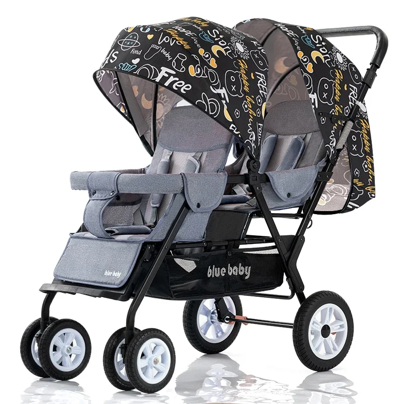 ‌All-Season Twin Stroller‌ - Windproof Canopy with Reclining Seats Anti-Tip Lightweight Frame & Foldable Double Carriage - Image 5