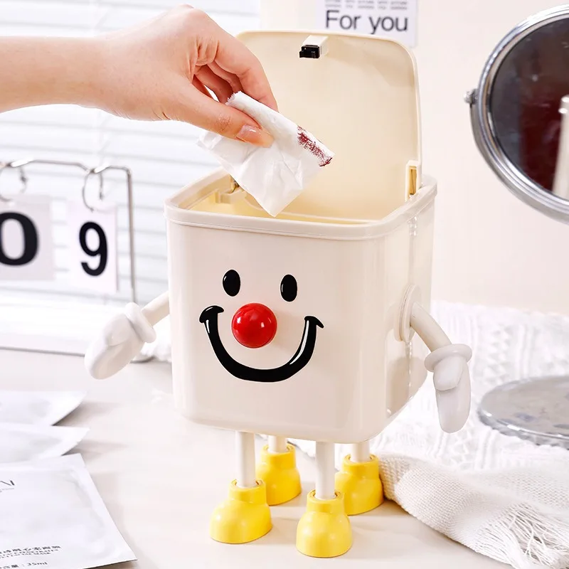 Desktop Trash Can Mini Cartoon Multi-functional Trash Can Car Storage Bucket  Household with Lid Living Room 2/3L