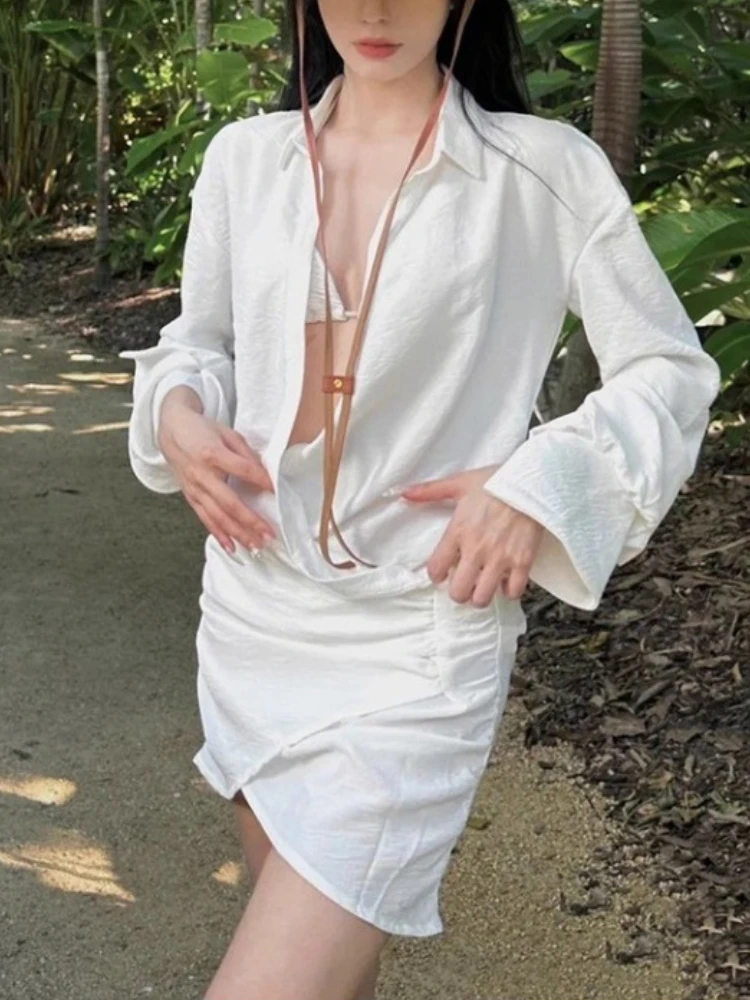 インビーチバケーションビキニシャツドレス水着レディース3点セットスモールブレストサマーホリデーシックビキニスーツ2025新作