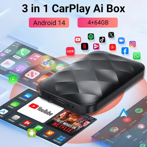 아코도 2025 카플레이 Ai 박스 무선 안드로이드 자동 USB 어댑터, 유튜브 넷플릭스 범용 TV 박스용, 플러그 앤 플레이, 안드로이드 14, 3 인 1