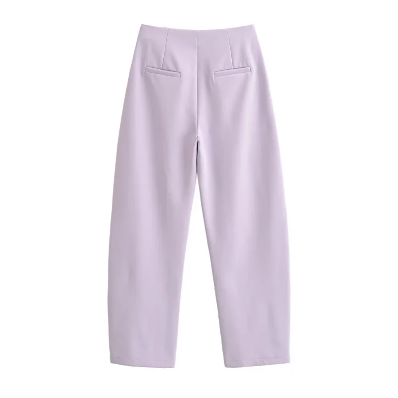 Lady's Purple Curved Knife Shaped Pants Wide Leg Fashionable Pants Summer Style Single Color Pocket Versatile Wide Leg Pants Hig