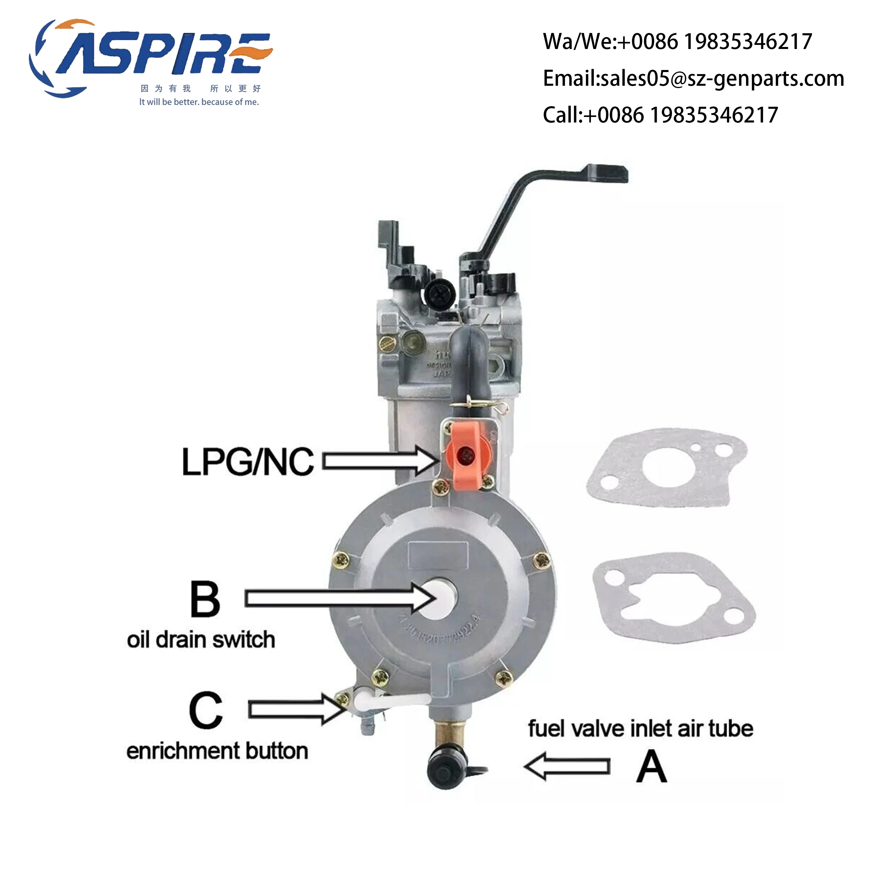 

LPG168 Gasoline Generator Dual Fuel Carburetor Kit LPG NG Conversion Accessory For Electric Generator Parts 3KW 168F 170F 6.5HP