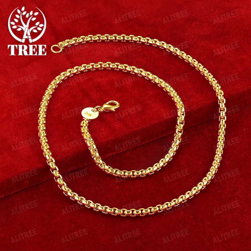 

18/20/22/24 Inch Chain 18k Gold Round Box Chain Necklace For Men Fashion Trend Versatile Jewelry Birthday Party Gift Accessories