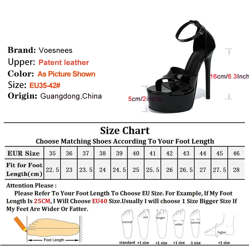 16CM Sandals Women\'s Europe and America Super High heels 5CM Platform Summer Stage Show Shoes Ankle Buckle Strap Black Sandals