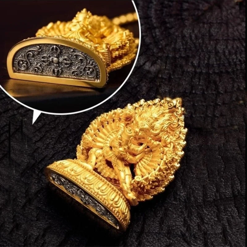 Blessing Vajra Buddha Pendant For Men Jewelry Vintage Relief Lotus Throne Yamantaka Necklace Male Sweater Chain