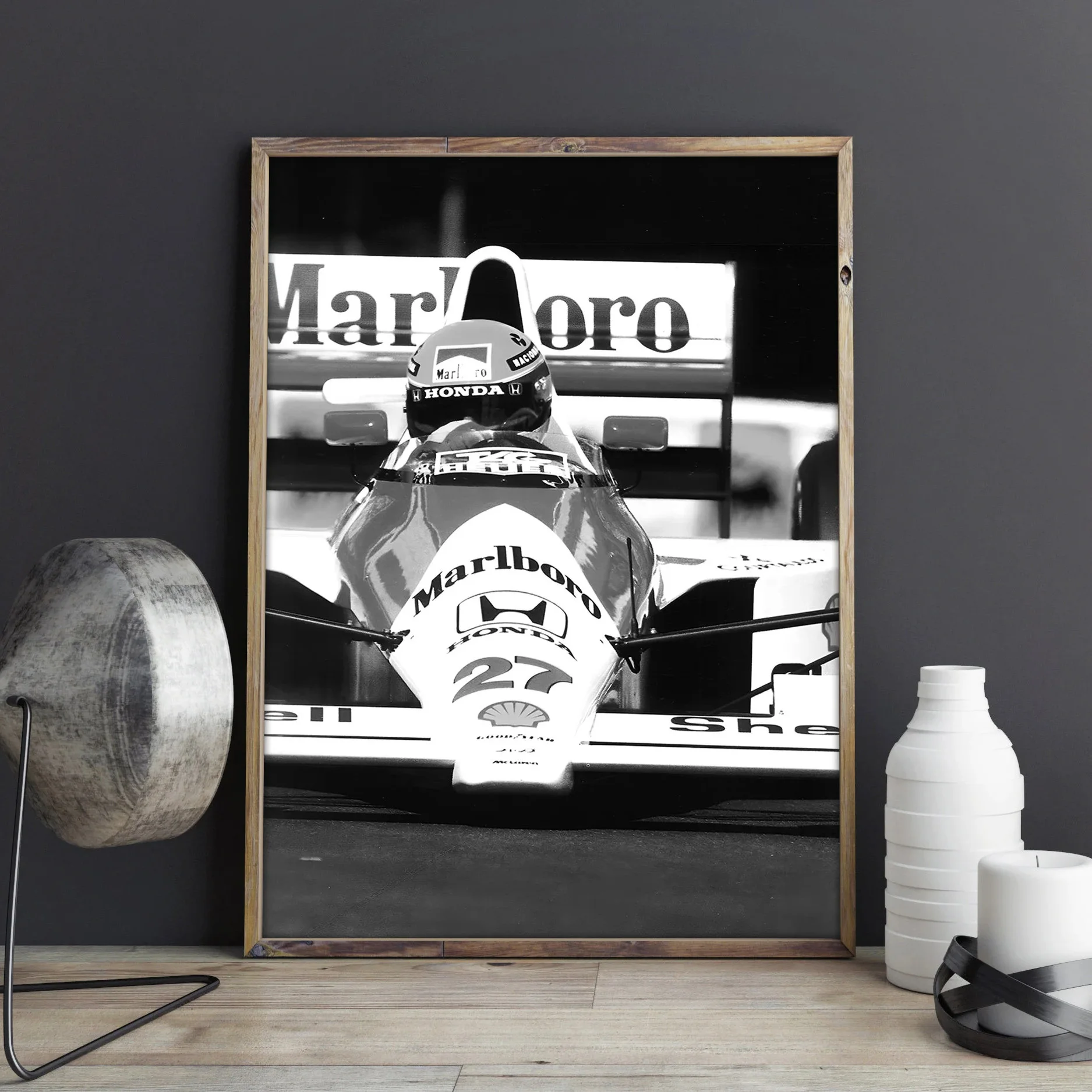 

Retro Formula 1 Classic Car Canvas Print Vintage Black and White Poster for Home Decor Wall Art Decor Frameless