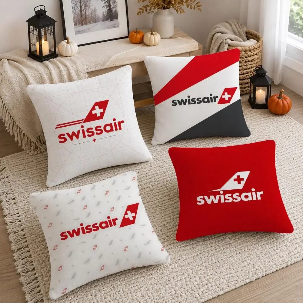 Airline Swissair Cushion Cover Soft Fluffy Short Plush  Pillow Case Home Decor