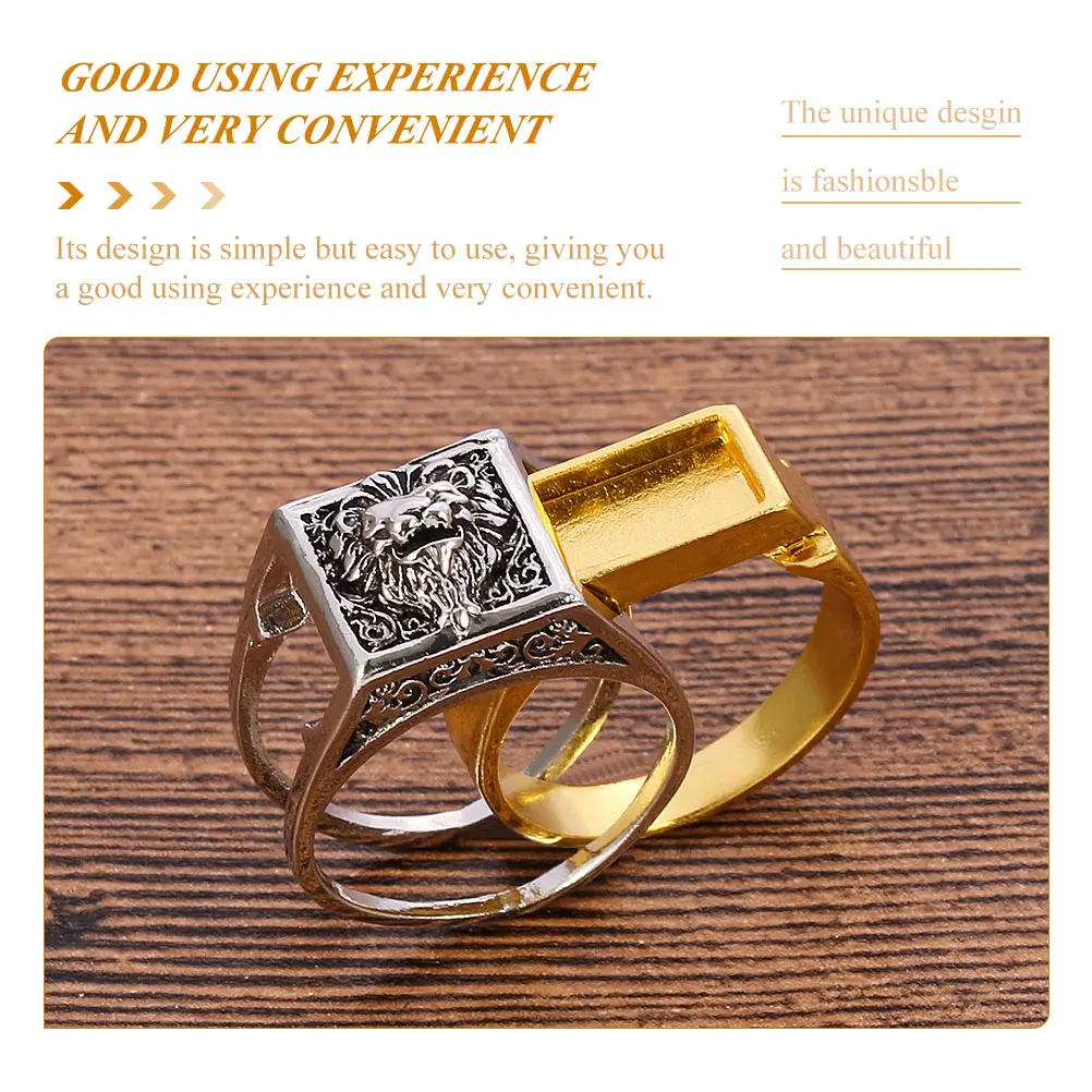 

Lion Rings for Men Women Gothic Secret Compartment Storage Detachable Alloy Ring Stylish Party Accessories Cool Jewelry