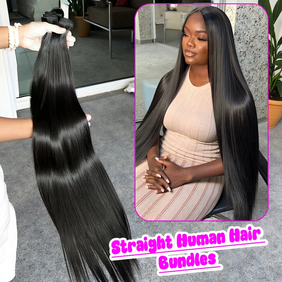26 28 30 Inch Straight Hair Brazilian Straight Human Hair Weave Bundles Natural Black 1/3/4pcs 100% Human Hair Bundles Remy Hair