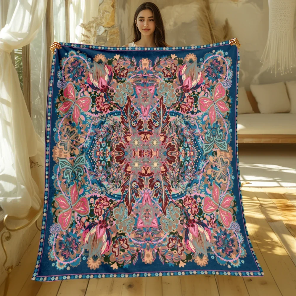 

1pc Vintage Pattern Print Four Seasons Blanket Sofa Bed Cover Soft and Fluffy Blanket Soft Warm Flannel Throw Blanket Gift Art